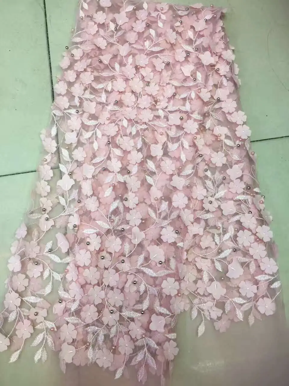 Горячая 3d узор африканская французская сеть кружева бисером ткань популярная