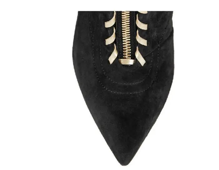 Dünne Stiefel Wildleder 42 Design Spitz 34 Mode Leder Schwarz Frauen Sexy 2019 Heels Herbst Stiefeletten Up Schuhe Spitze gTZwIBYq
