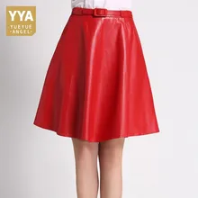 Высококачественная элегантная женская юбка из натуральной овчины, Женская облегающая юбка с поясом, офисная юбка Faldas Mujer, черные плиссированные юбки