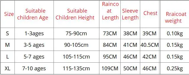 Size.Children cartoon raincoat kids jumpsuit rainwear raincover for children baby boys girls waterproof poncho rain coat