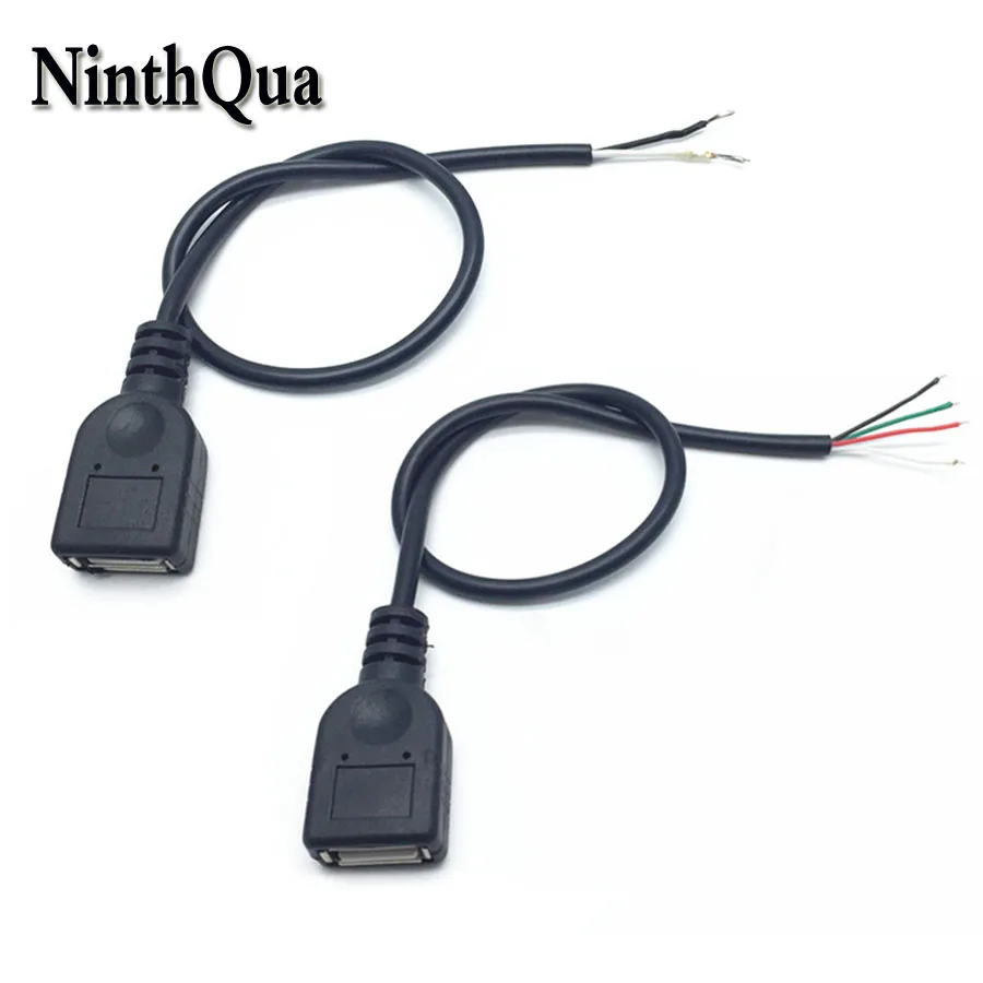 

NinthQua 1pcs 30cm USB 2.0 Female Plug Jack Power Cable 2Pin 4Pin Black Charging Data Line Connector DIY Parts
