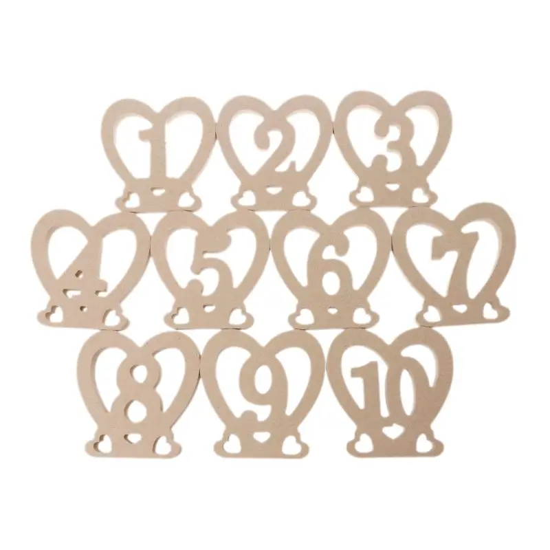 

10Pcs Heart Shape 1-10 Wooden Table Numbers With Stand Base For Birthday Wedding Party Home Decoration