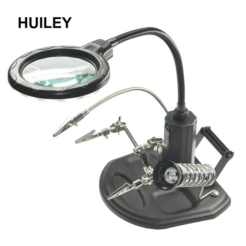 

LED USB Desktop Illuminated Magnifier Station Soldering Helping Hand Magnifying Glass Stand Welding Repairing Auxiliary Tools