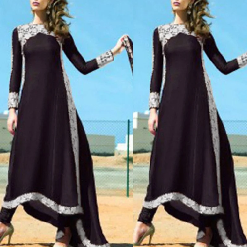 

plus size long dress Women ladies Fashion party dresses Lady Casual Round Neck Long Sleeve Boho lace Dress vestidos verano 2018