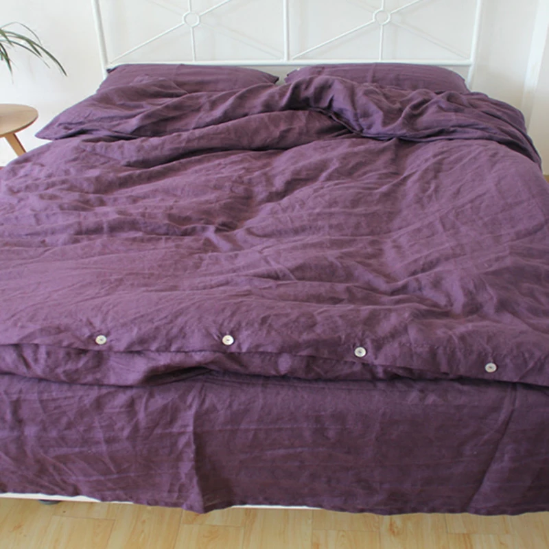 4pcs Violet French Pure Linen Bedding Set Queen Luxury Bed Linen