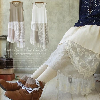 

Summer Mori Girl Cotton Lace Sleeveless Dress Women Sweet Flower Embroidery Asymmetrical Bottoming Dresses Vestidos T010