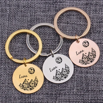 

Key Ring Geometry Mountain And Moon Beautiful Gifts Bag Charm For Bridemaid Key Chain Luna Memory Creative Round Key Holder