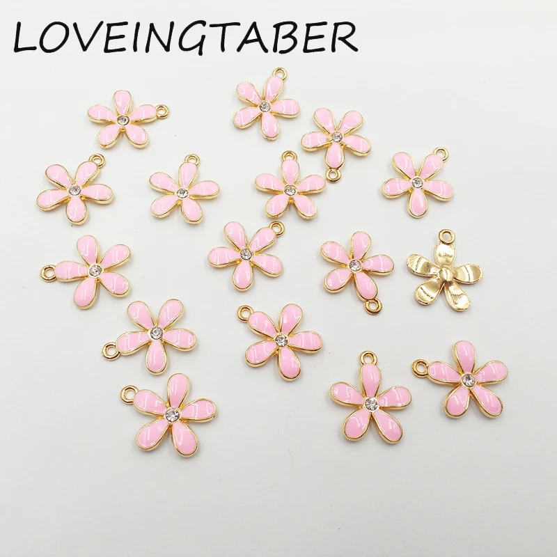 21mm*17mm 30pcs/lot Full Enamel Pink Flower Small Charm Pendants