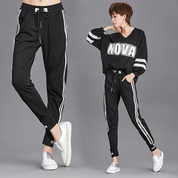 

Europe New 2020 Spring Women's Fashion Loose Zip Stripe Letter Printing Elastic Waist Pencil Pants Female Casual Long Trousers