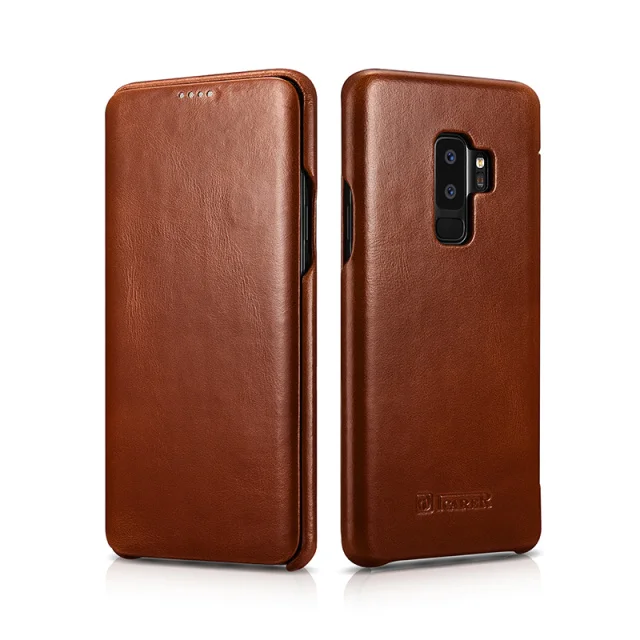 ICARER Чехол-книжка из натуральной кожи для samsung Galaxy S9/S9 Plus, чехол с закрытыми краями, чехол для сотового телефона s Fundas - Цвет: Brown