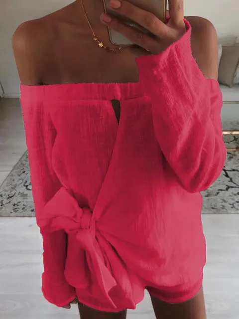 Для женщин пикантные с длинным рукавом Playsuit Клубная одежда Вечеринка с открытыми плечами Комбинезоны для Короткие мотобрюки комбинезон - Цвет: Фуксия