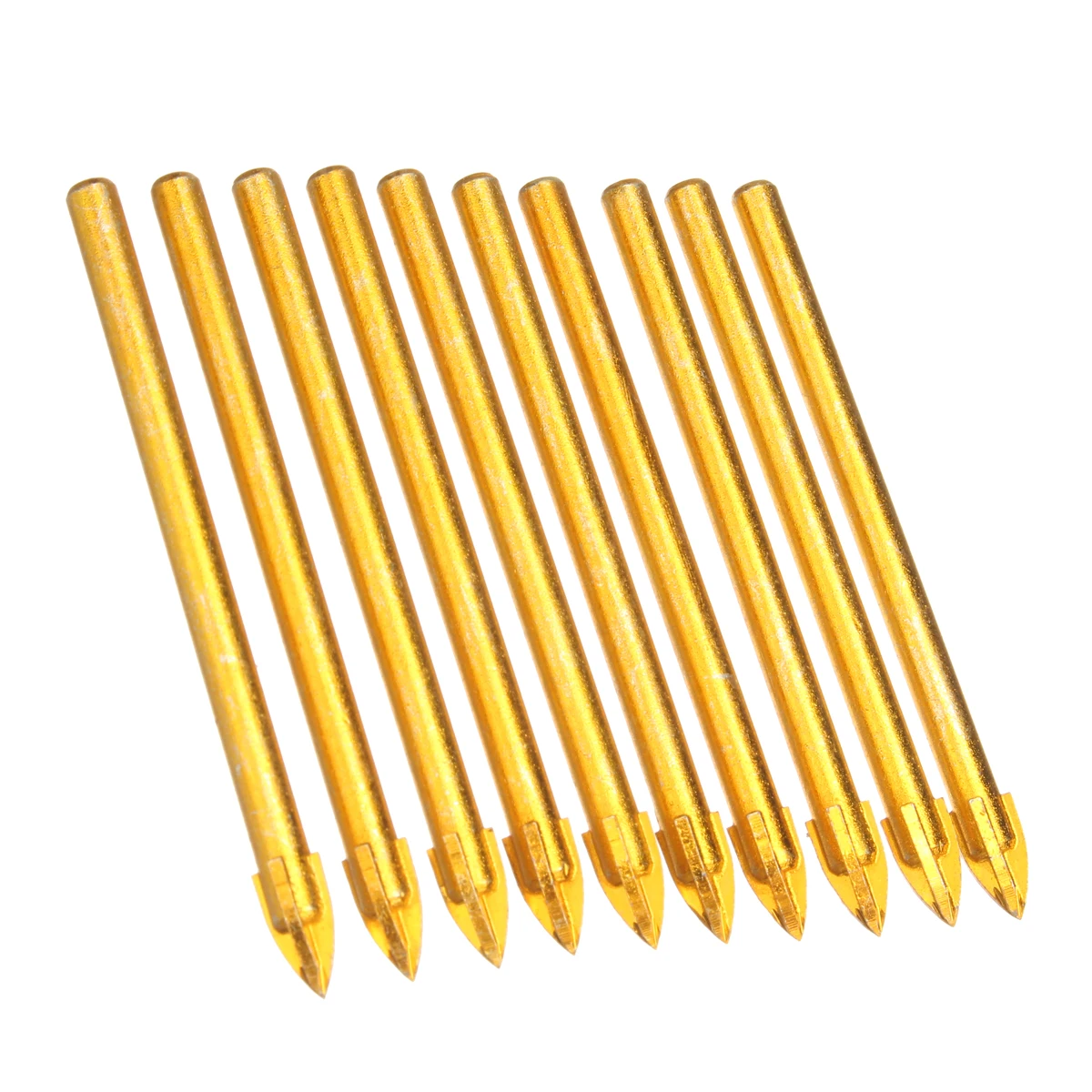 Koop 10 stks Titanium Keramische Glas Boor Hardmetalen Cross Speer Hoofd Boren 6mm Voor Metalen Plastic Tegel Cement