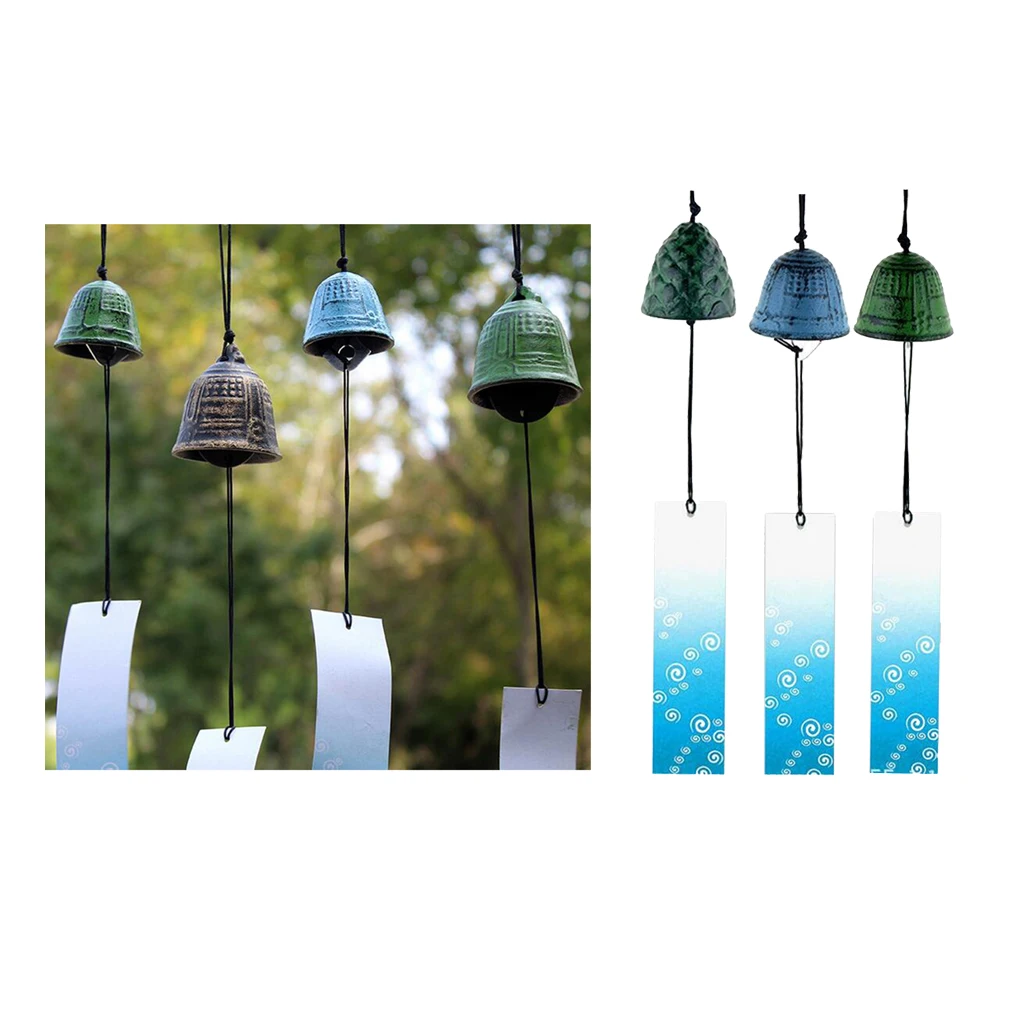 3pcs Japanese Style Windchimes Furin Antique Temple Bell Iwachu Cast Iron Wind Chimes Hanging Decorations