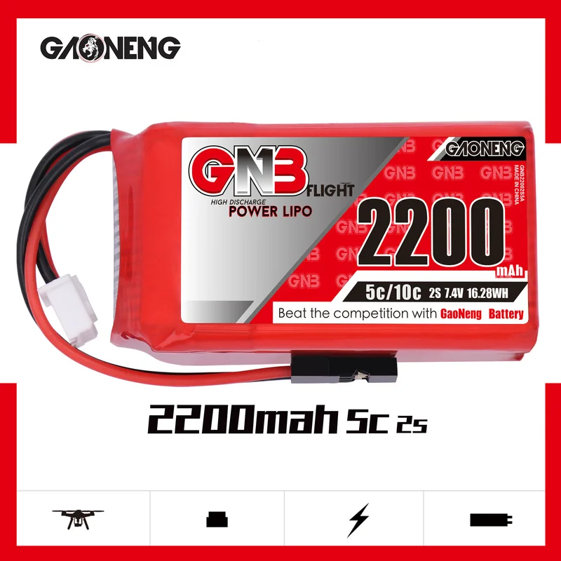 

Gaoneng 2200MAH 2S 2P 7.4V 5C-10C Lipo Battery JR Plug for Transmitter RC Models FPV Racing Drone