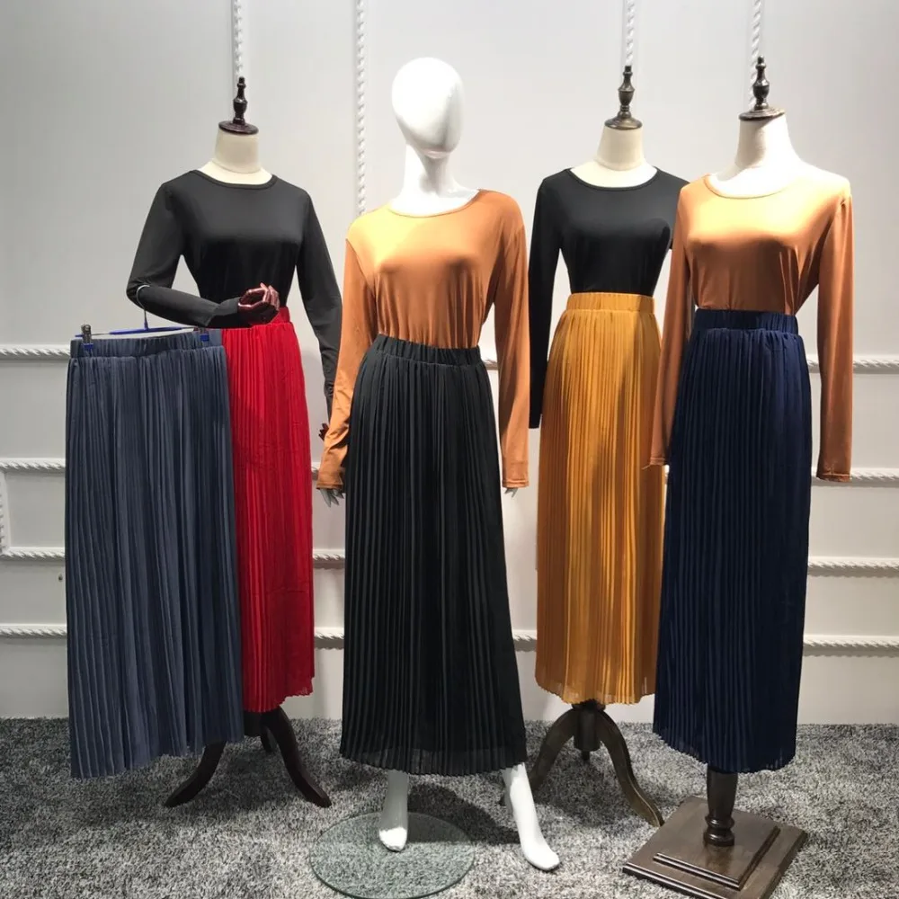 

Fashion Women's Chiffon Pleated Skirt Muslim Elegant Ankle-Length Long Bottoms Ramadan Party Worship Service Islamic Clothing