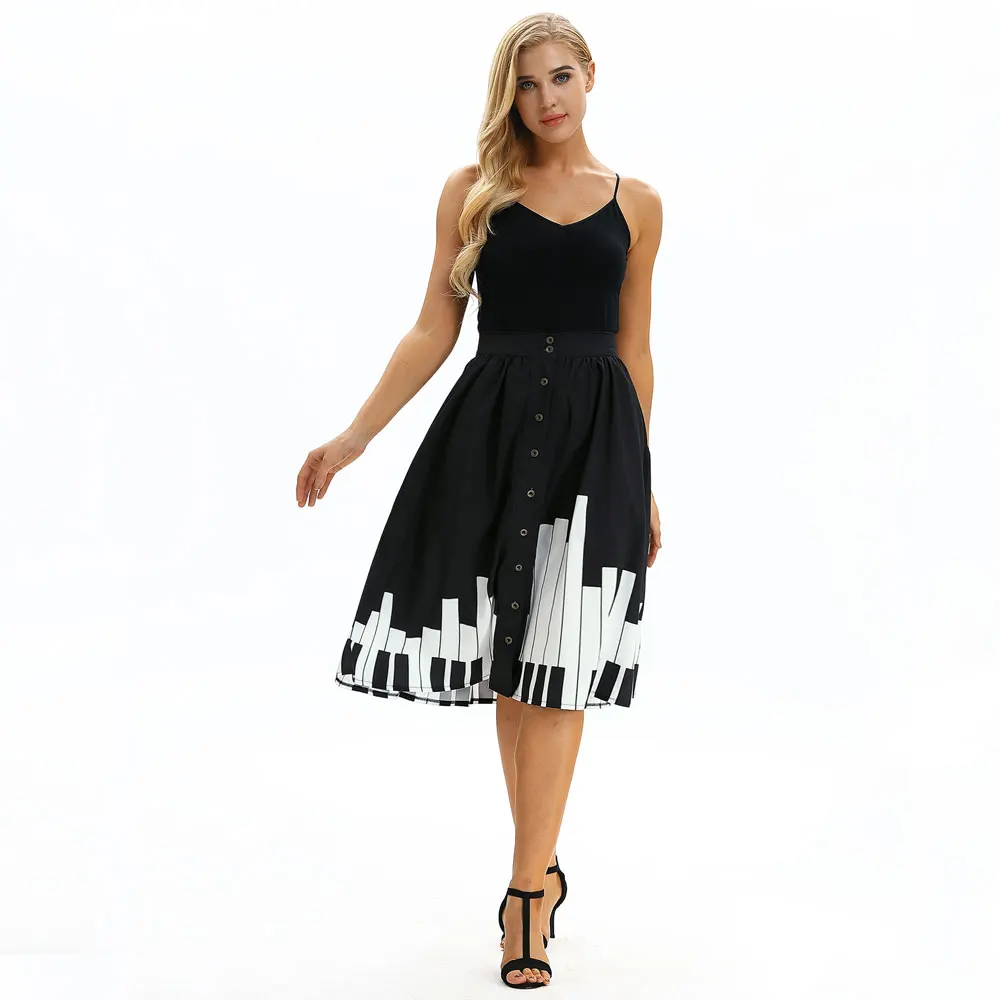 Черный Стиль юбки женские уличные Стиль линии юбки лето Высокая Талия Vogue печатных объемный накладной карман юбка - Цвет: BEX003