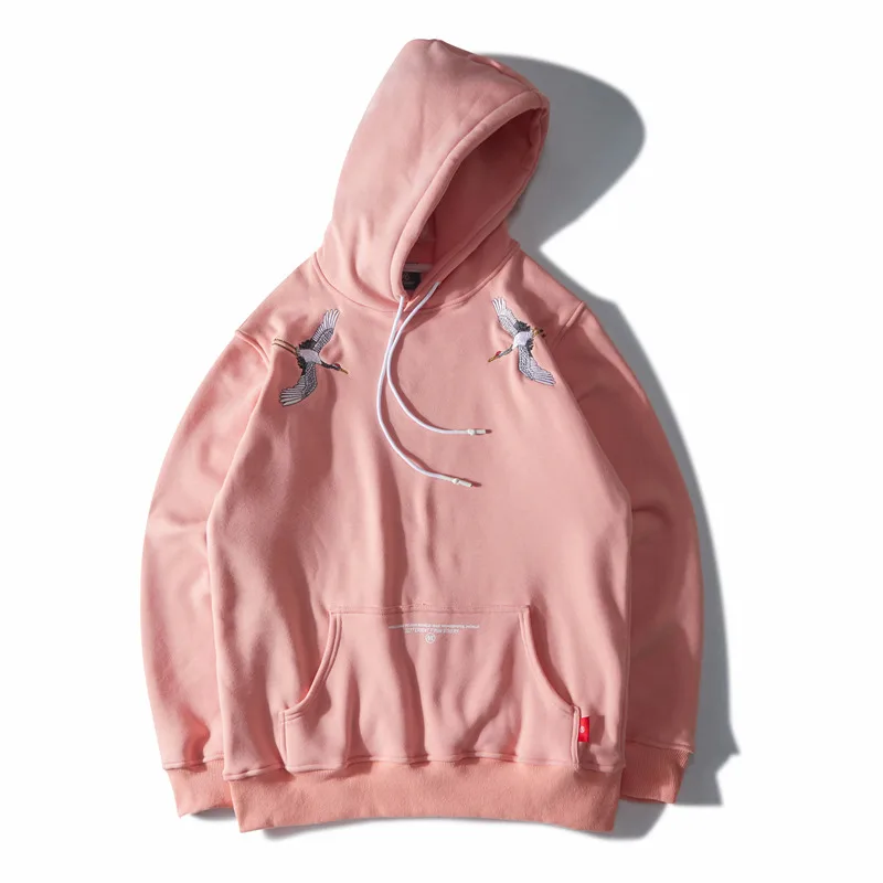 2019 Japanese Embroidered Cranes Fleece Hoodies Streetwear Men Women 2019 Hip Hop Casual Pullover Sweatshirts Pink Navy Blue 2019 Japanese Embroidered Cranes Fleece Hoodies Streetwear Men Women 2019 Hip Hop Casual Pullover Sweatshirts Pink Navy Blue