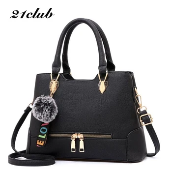 

21CLUB Brand Medium Large capacity Casual Zipper Hairball Ladies Totes Versatile Fashion Women Messenger Bags Female Handbags