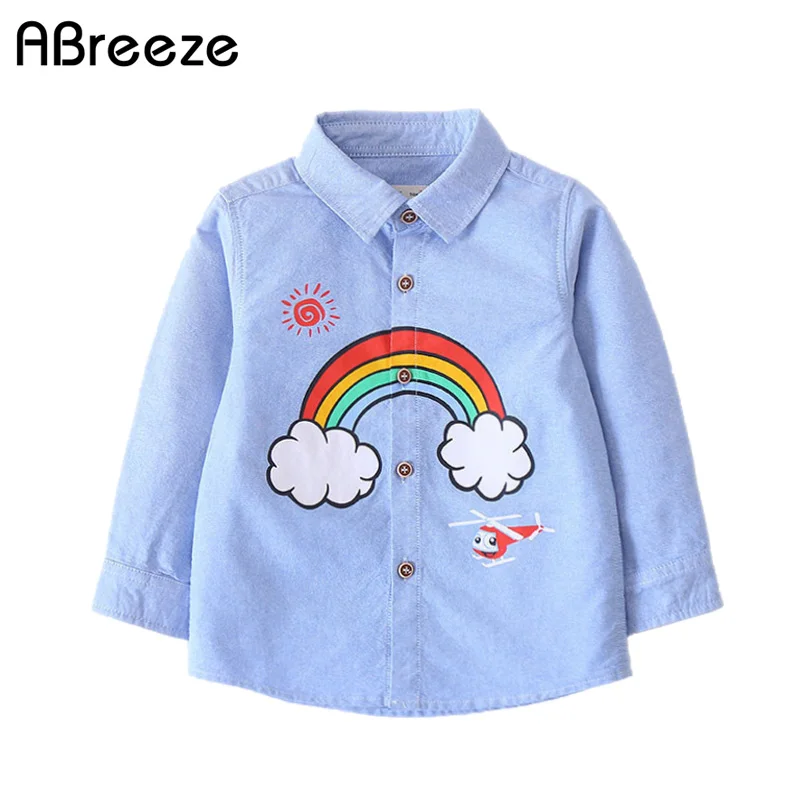 

Boys spring clothing 2018 new Cotton collar shirt white Rainbow pattern sleeved shirt for 2-7 year boys toddlers