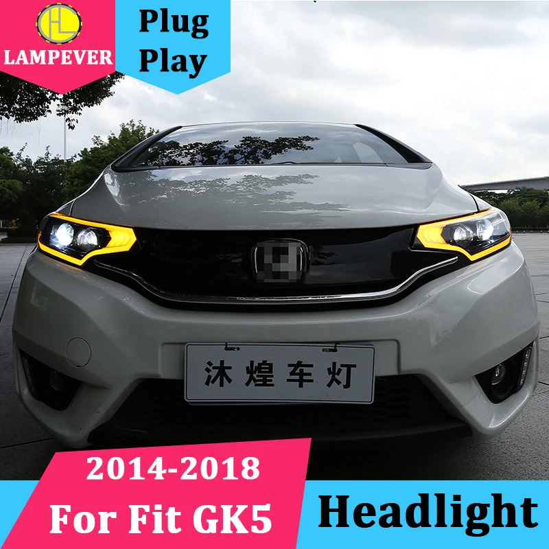 Автомобильный Стайлинг для Honda фара для модели Fit в сборе- для Honda Fit GK5 светодиодный фар линзы двойной луч H7 с hid комплект 2 шт