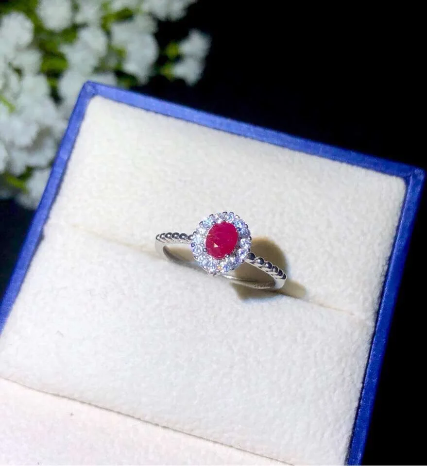 Classic ring, natural ruby ring, 925 Sterling silver, simple and delicate, lady's ring