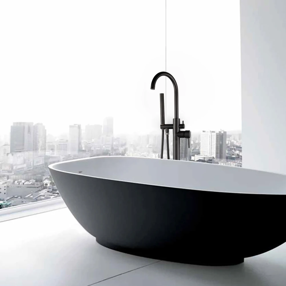 KEMAIDI роскошный черный высокий подъем круглый носик смеситель для ванны напольный ванна Наполнитель душ Римский смеситель для ванны набор