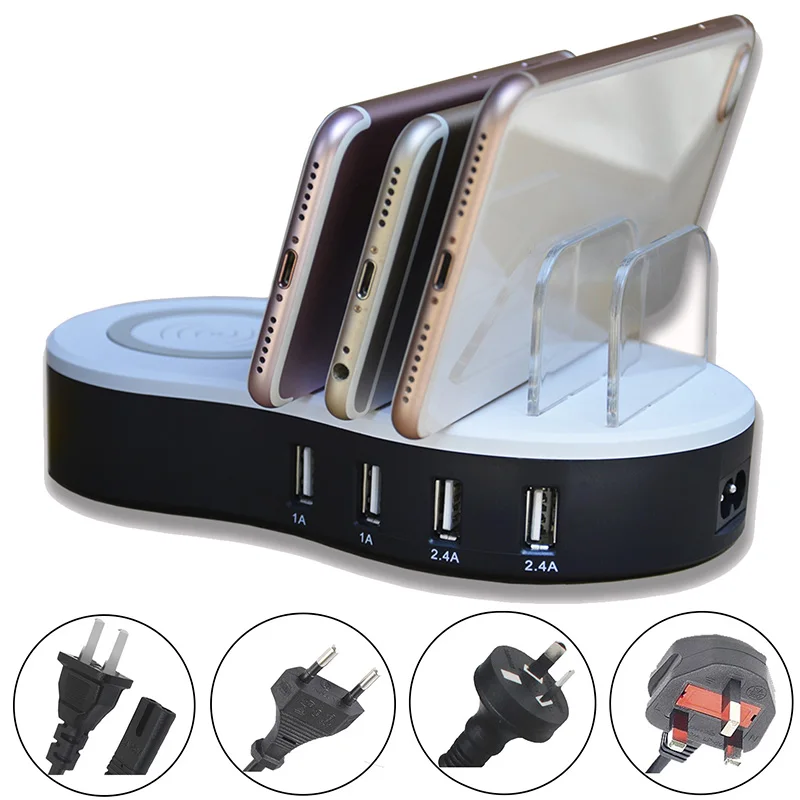 Wireless Charging Station 4 Port USB Charger for iPhone iPad Android Cell Phone JHin Chargers