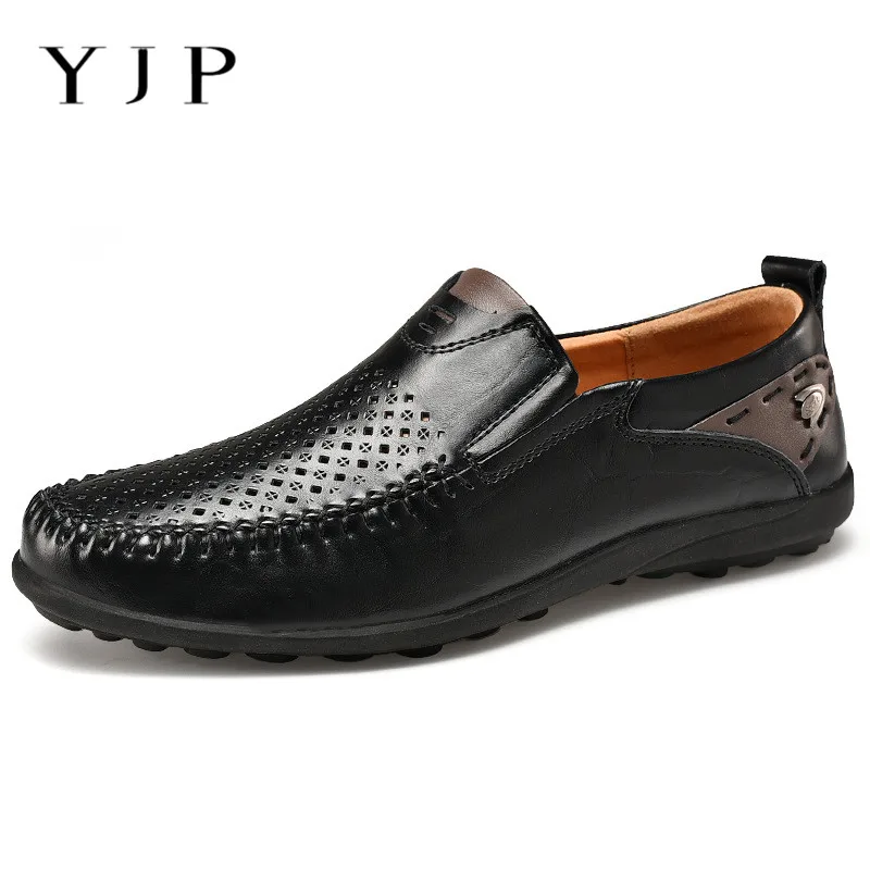 

YJP 2019 Men's Breathable Leather Hollow Out Loafers Casual Soft Leisure Footwear Retro Dress Wedding Formal Shoes Big Size