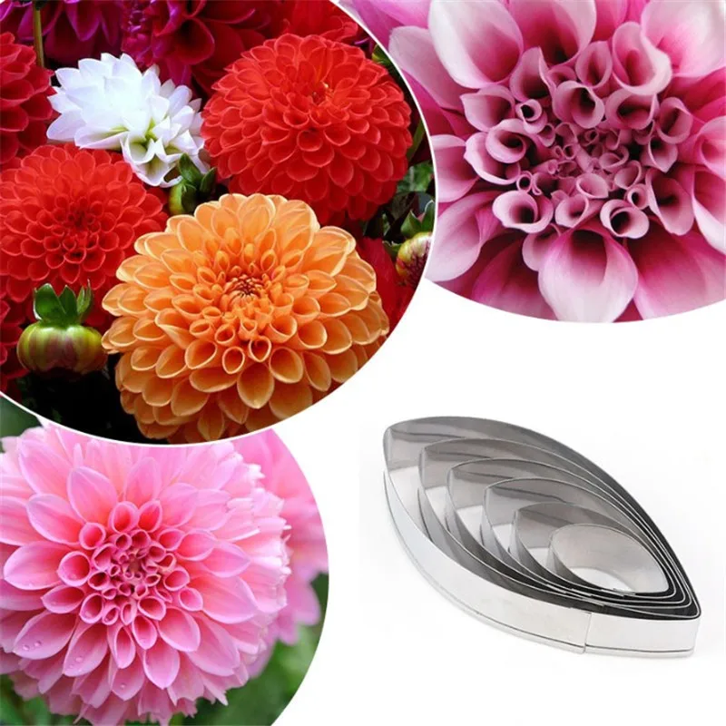 

4YANG 6 Pcs/set Dahlia Petal Set Stainless Steel Candy Biscuit Cookie Cutters Fondant Sugarcraft Mold Cake Decorating Tools