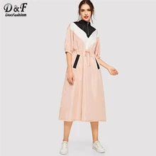 Dotfashion, розовое, на молнии, с завязками спереди, на талии, цветное платье, для женщин, весна, уличная одежда, повседневное, короткий рукав, стоячий воротник, платье