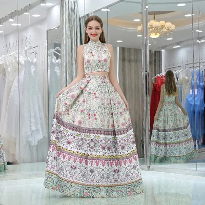 

Fashion Sweet Flowers Evening Dress Sexy Strapless A Line Evening Gowns Floor Length Backless Two Pieces Party Fromal Gowns