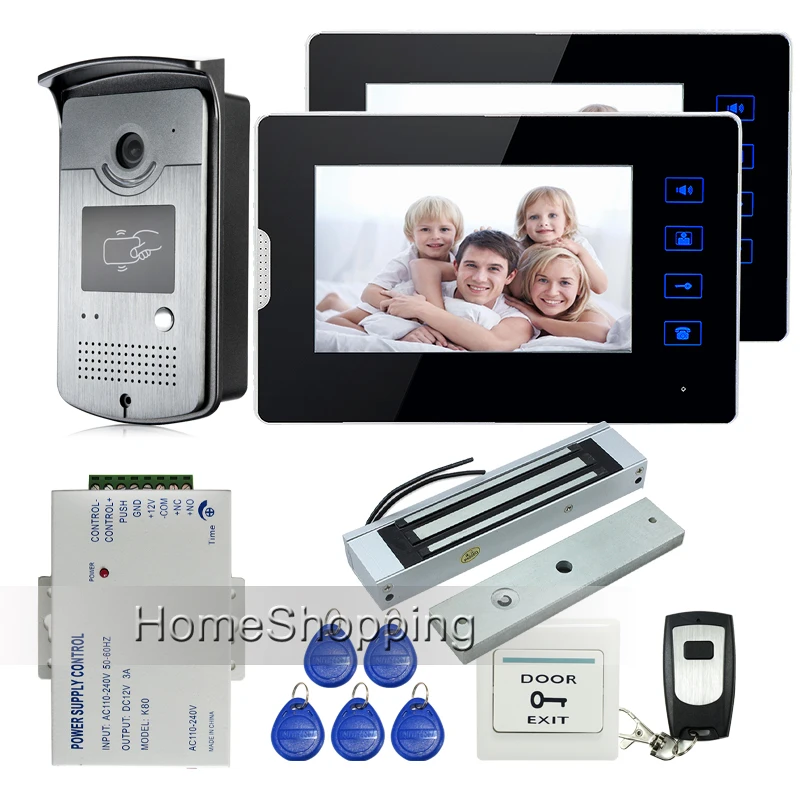 

New Wired 7" Touch Screen Video Door Phone Intercom + 2 Monitors + 1 RFID Access Camera + Electric Magnetic Lock FREE SHIPPING