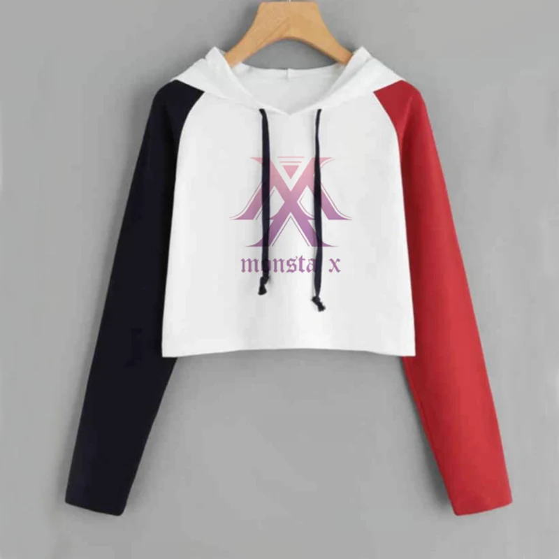  Kpop Monsta X crop Hoodies sweatshirts Women Harajuku Sweatshirt K-pop Wonho YOOKIHYUN I.M jooheon 