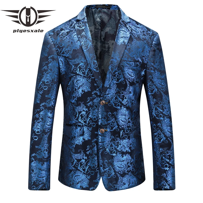 

Plyesxale Floral Blazer Men 2018 Autumn Mens Velvet Blazers Red Blue Gold Blazer For Men 5XL Wedding Prom Party Suit Jacket Q29