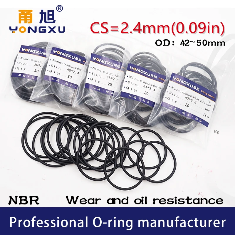 

40PCS/lot Black NBR Sealing O-Ring 2.4mm Thickness 42/44/45/48/50mm OD O Ring Seal Rubber Gasket Washer