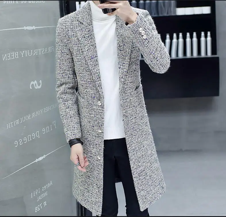 M~ 3XL! Новинка, длинное пальто для студентов, Корейская зимняя куртка, тонкий красивый плащ до колена, мужская мода
