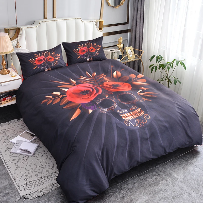 

ZEIMON 3d Sugar Skull Bedding Set King size Bohemian Rose Print Duvet Cover Set With Pillowcase Queen Bed Best Gift Bedline