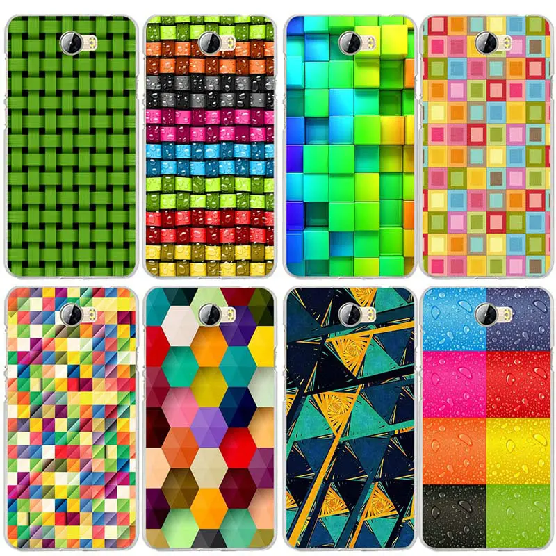 Soft Phone Case Cover for Huawei P8 P9 P10 P20 P30 Mate 10 Lite Pro Y3 Y5 Y6 II Honor 7 Smart Colorful Geometry Square Lattice | Мобильные