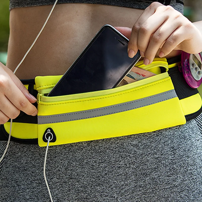 Corriendo bolsa de botella de agua de bolso de la cintura con el agujero del auricular las mujeres los hombres cinturón bolsa impermeable deporte de poliéster Camping senderismo bolsa
