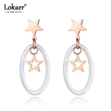 Lokaer модные Овальный керамический серьги из нержавеющей стали ювелирные изделия для женщин девушек розовое золото двойные звезды юбилейные серьги E19032