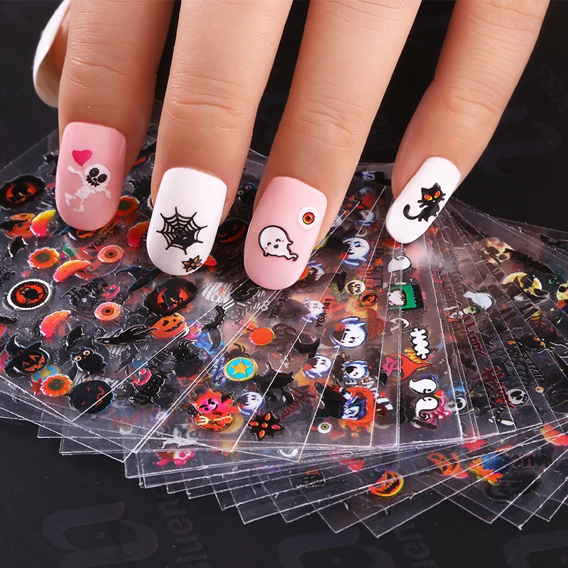 24 листа/лот стикеры 3D на ногти Nail Art 24 мультфильм дизайн для Хэллоуина Маникюр Аксессуары Последние DIY Мода JH280