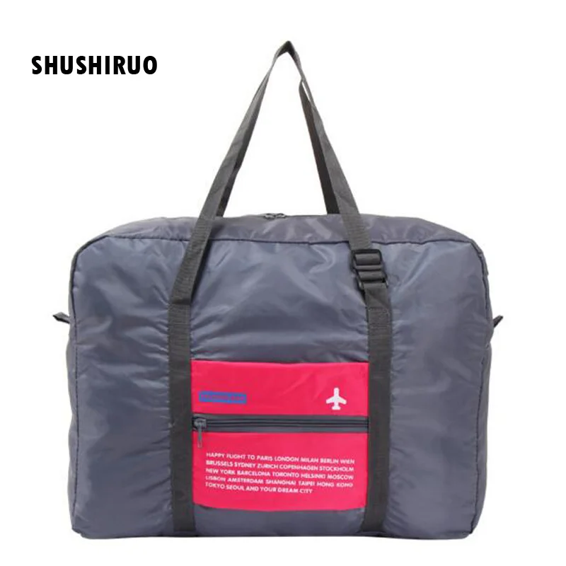 Us 7 47 10 Off Shushiruo Large Capacity Folding Travel Bag Waterproof Uni Luggage Nylon Duffle Airplane Pattern Clothes Storage Handbags In