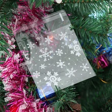 100 шт прозрачные рождественские пакеты со снежинками самоклеящиеся для печенья, продуктов питания сумка Подарочная упаковка «сделай сам»; рождественский конфеты Пластик пакет
