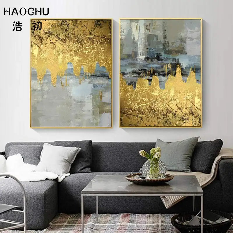 HAOCHU Европейская классическая золотая фольга абстрактный узор арт-деко Плакат Украшение стены картина стены наклейки искусство Космическая живопись