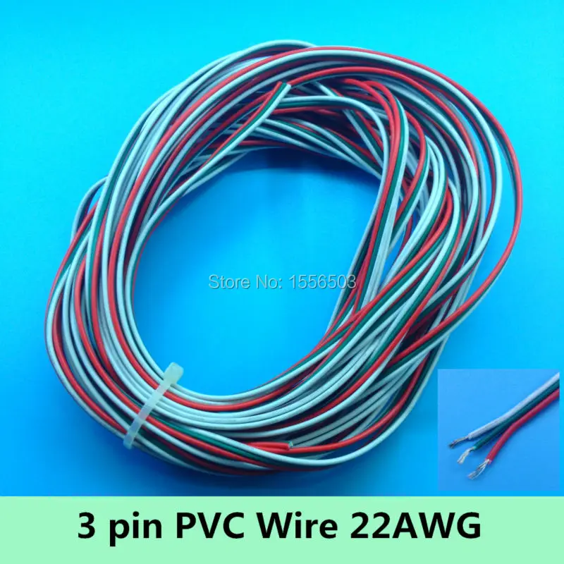 

3 meters 3 pin White Green Red Cable Insulated PVC Wire 22AWG Extention Cord for WS2812B LED Strip Module Electric 12V Connector