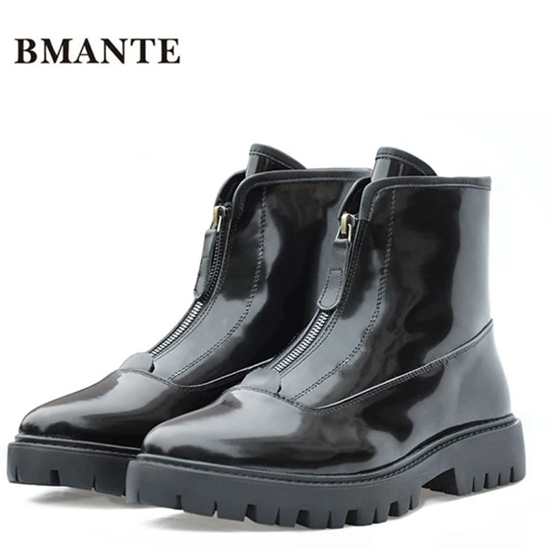 

Real leather black fashion casual Brand Male social tide chukka shoe chaussur Top Motorcycle marten Footwear barrel boot for men