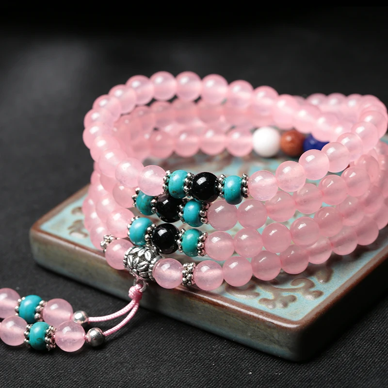 

High Quantity Natural Stone Bracelet 108 Mala Yoga Necklace Different Color Chalcedony Amulet Bracelet Decoration
