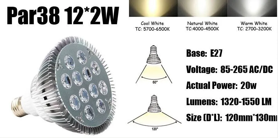 Ультра-яркий CREE E27 PAR20 PAR30 PAR38 светодиодные лампы 86-265 В