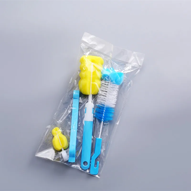 5 Pcs Set Baby Milk Bottles Brush Hand Type Nipple Straw Brush Water Cup Brush Bottle Holder Feeding Bottle Cleaning Brush Kit