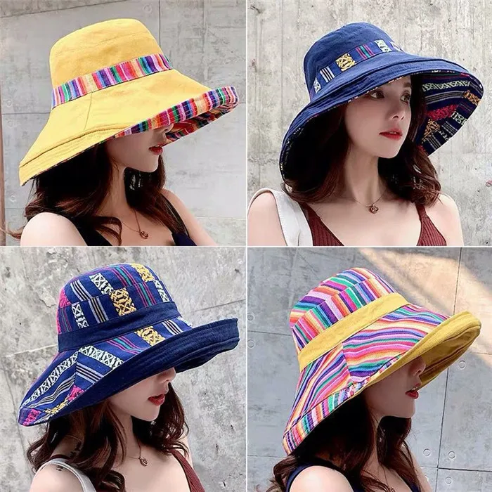 Новый корейский двухсторонний складной личность широкими полями Солнцезащитный путешествия Для женщин шляпа J1